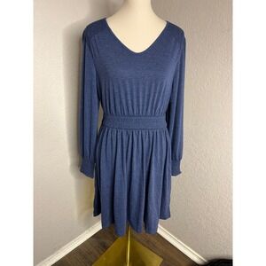 Women's V Neck Long Sleeve Smocked Waist Casual Dress